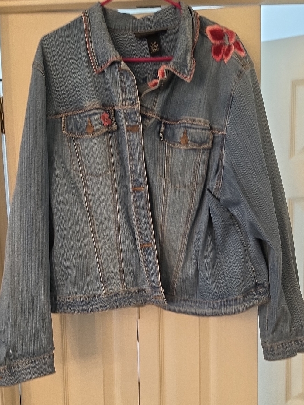 Venezia Light Blue Denim Jacket with Pink Floral Embroidery